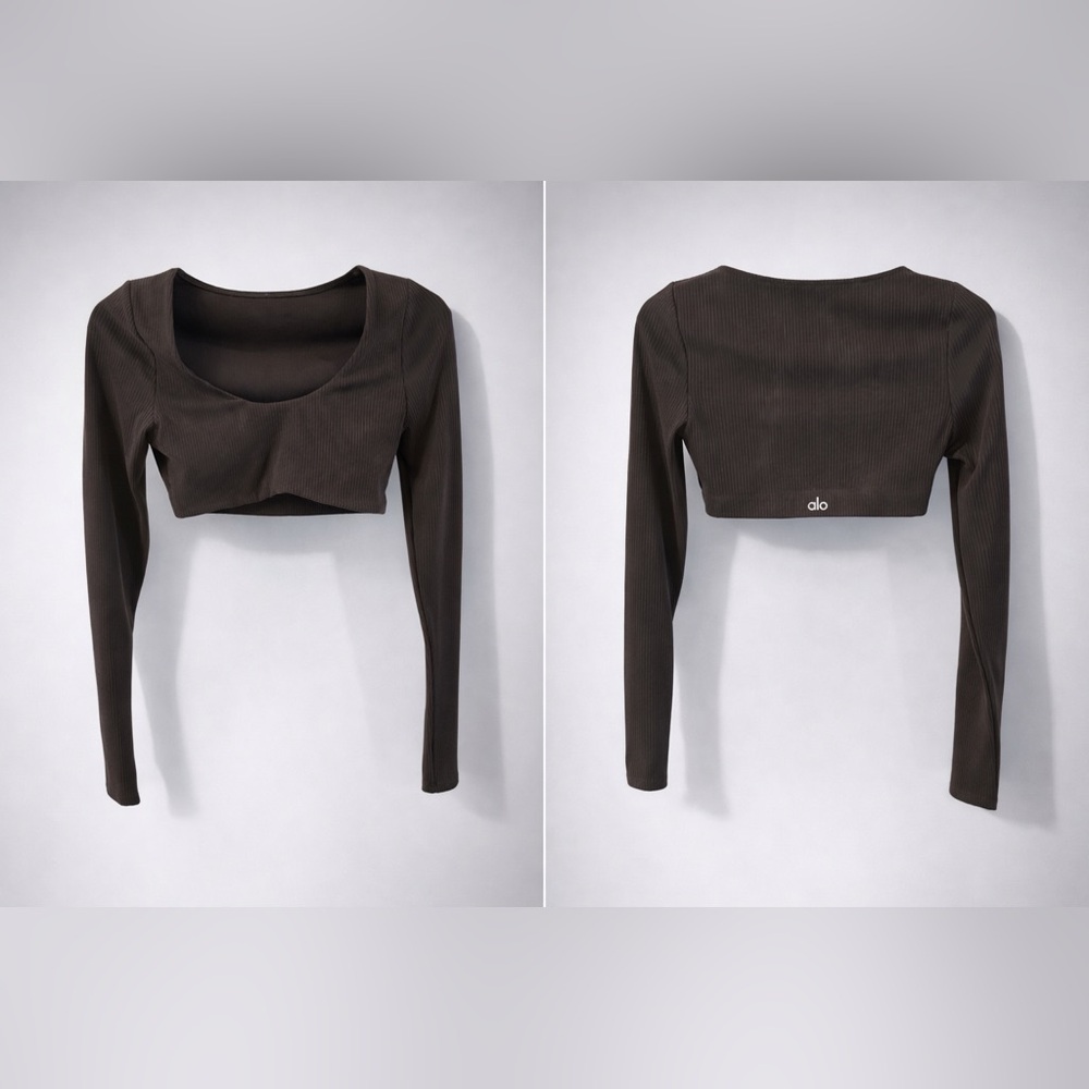 ALO Yoga Espresso Ribbed Long Sleeve Crop Top